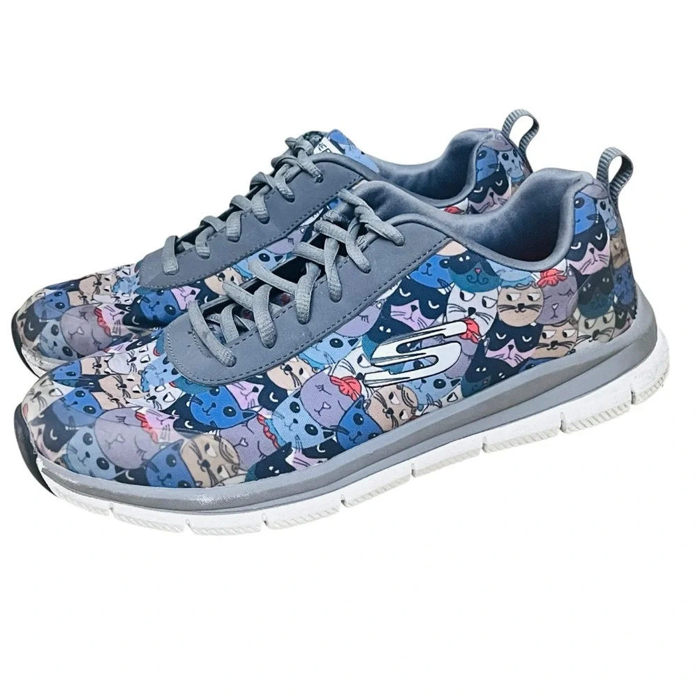 Skechers Cat Print Health Care Pro Women’s Work Slip Resistant Footwear Sz 8